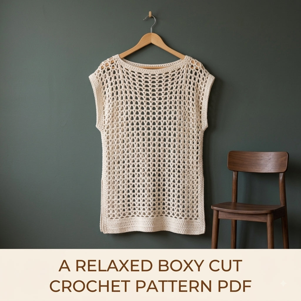 Lace Beach Cover-Up Crochet Pattern PDF – Boxy Mesh Tunic with Side Slits