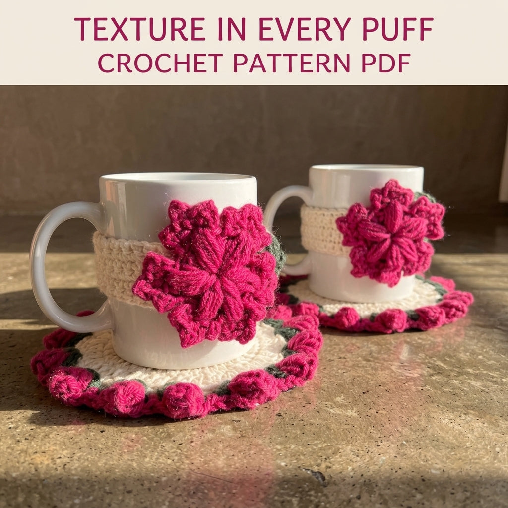 Pink Flower Mug Cozy and Coaster Set Crochet Pattern PDF – Mug Rug Set
