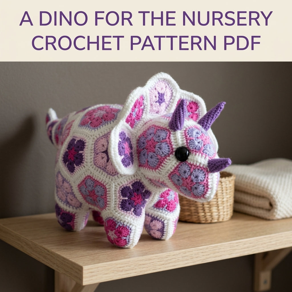 African Flower Triceratops Crochet Pattern PDF – Hexagon Amigurumi Dinosaur