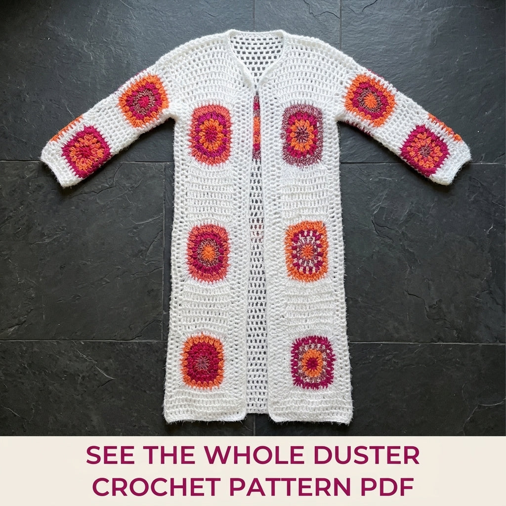 Long Granny Square Duster Crochet Pattern PDF – Boho Maxi Cardigan