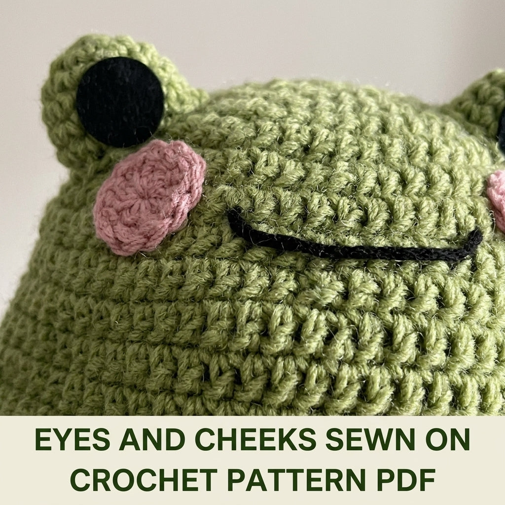 Frog Bucket Hat Crochet Pattern PDF – Cute Frog Face Hat with Ruffle Brim
