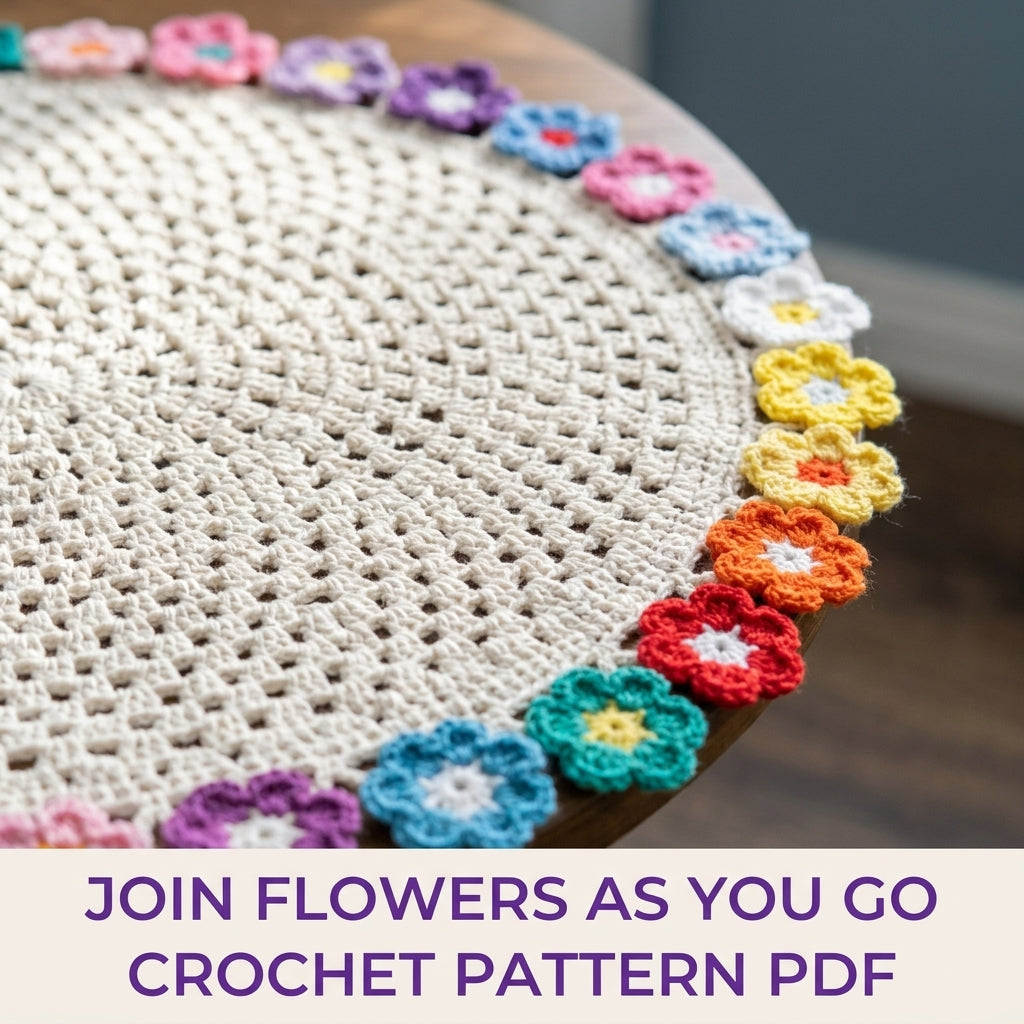 Rainbow Flower Edge Table Topper Crochet Pattern PDF – Round Doily