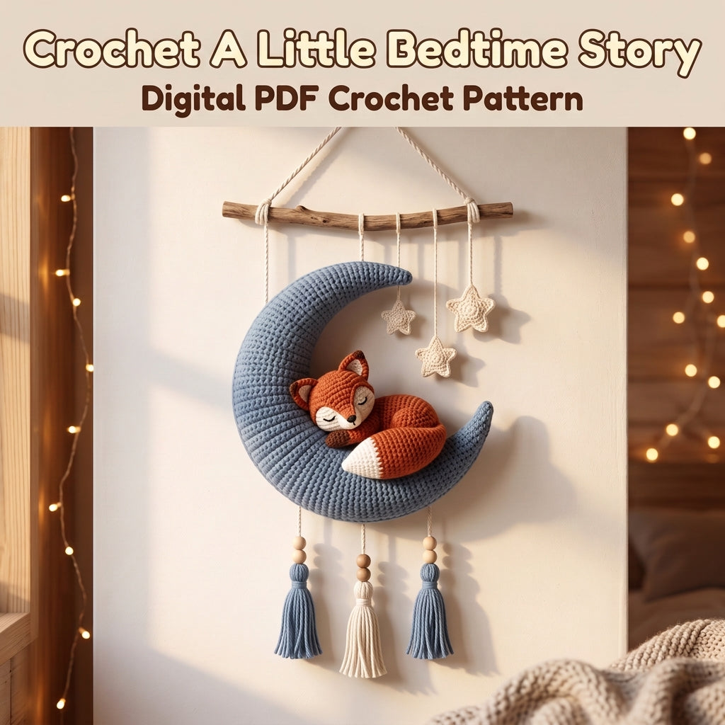 Crochet Moon Wall Hanging Pattern – Sleeping Fox on a Crescent Moon, Nursery Décor
