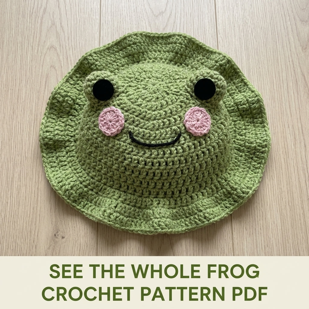 Frog Bucket Hat Crochet Pattern PDF – Cute Frog Face Hat with Ruffle Brim