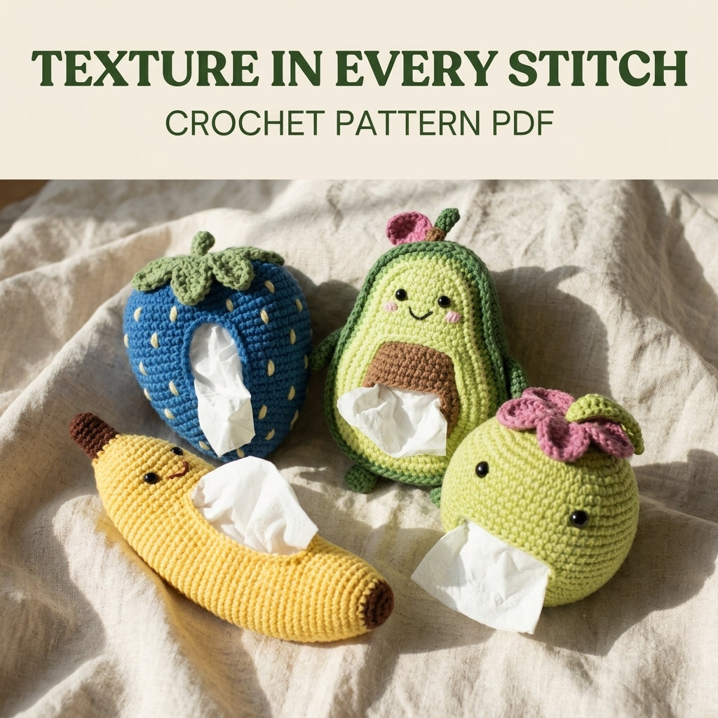 Fruit Car Tissue Holder Crochet Pattern PDF – Avocado Banana Strawberry Set