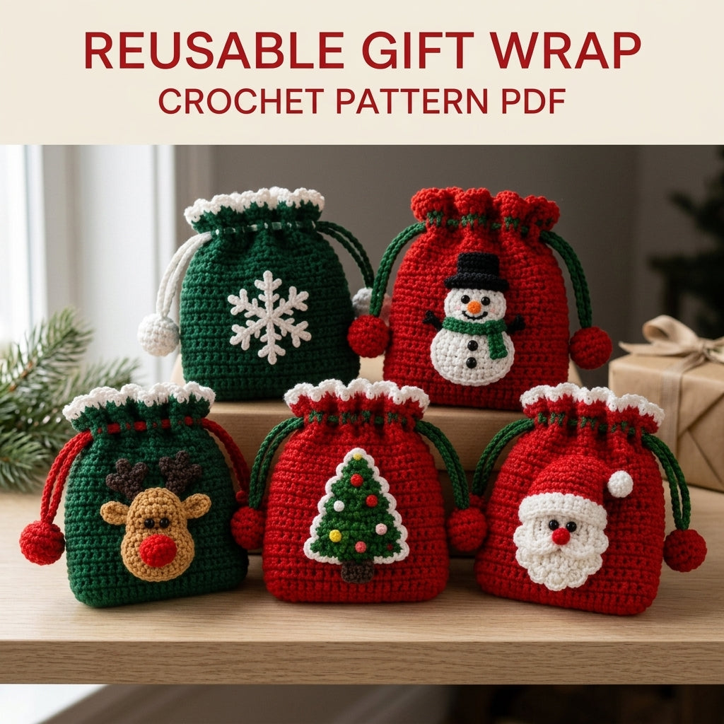Christmas Drawstring Pouch Set Crochet Pattern PDF – Five Gift Bags