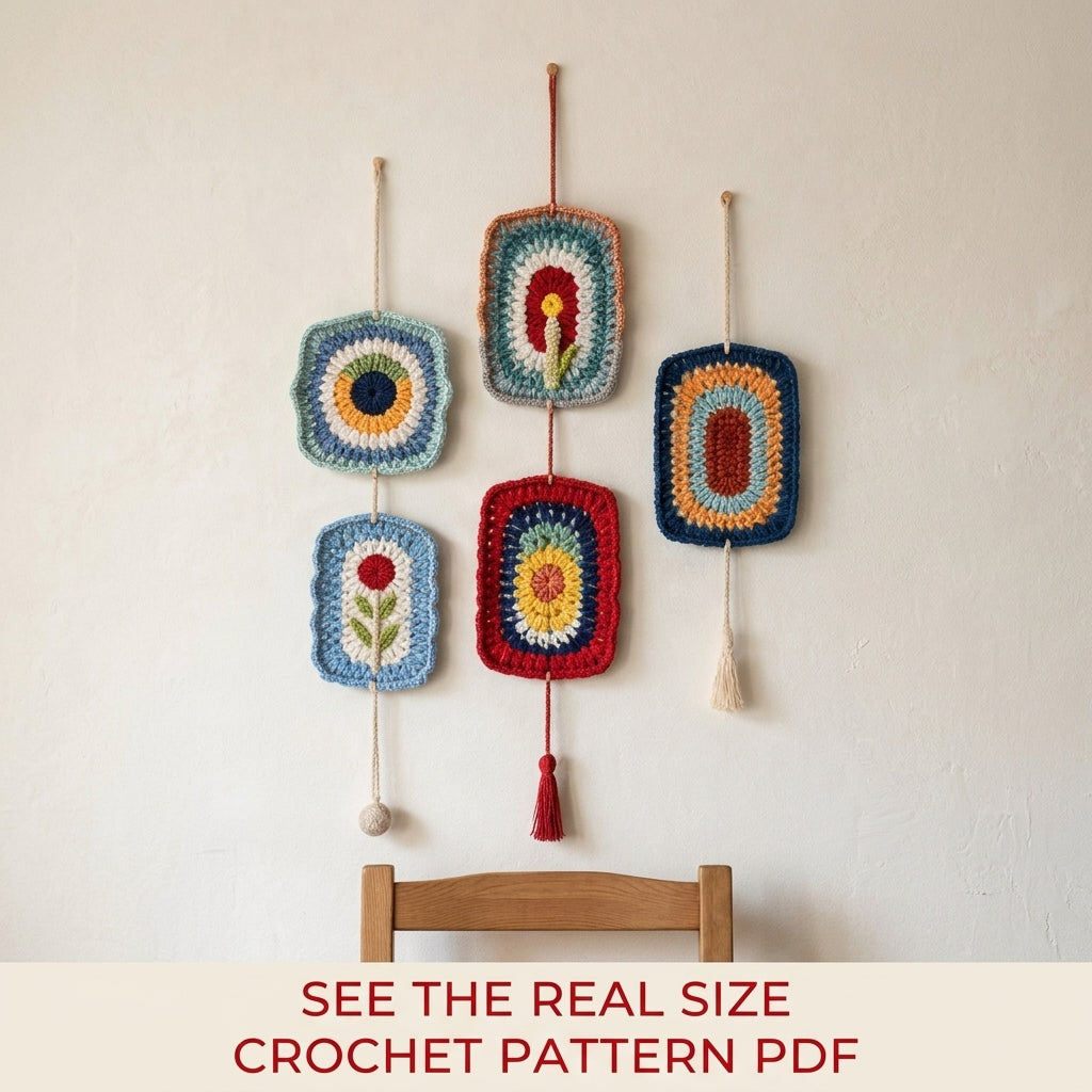Folk Colour Panel Wall Hangings Crochet Pattern PDF – Scrap Yarn Wall Gallery