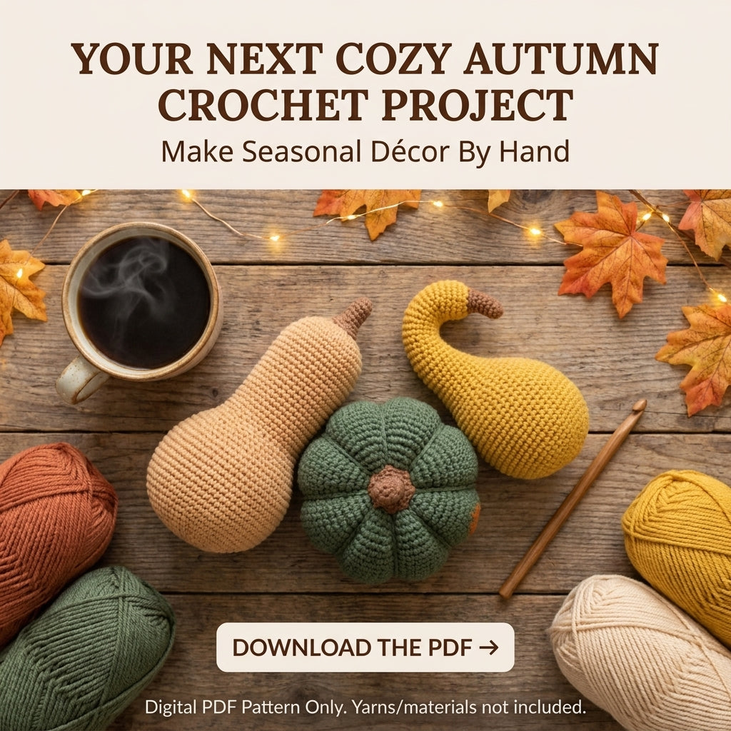 Crochet Gourd and Squash Pattern – Harvest Décor Trio (Butternut, Pumpkin, Gooseneck)