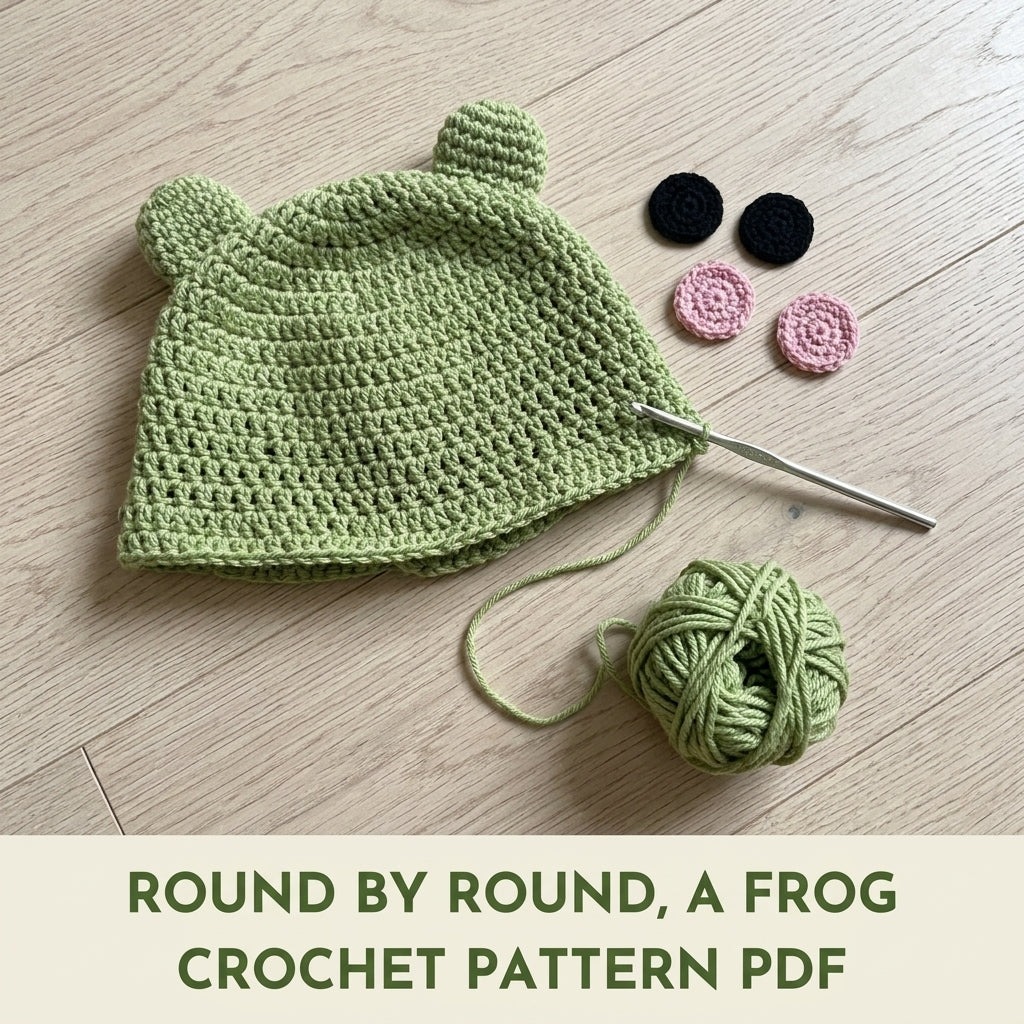 Frog Bucket Hat Crochet Pattern PDF – Cute Frog Face Hat with Ruffle Brim