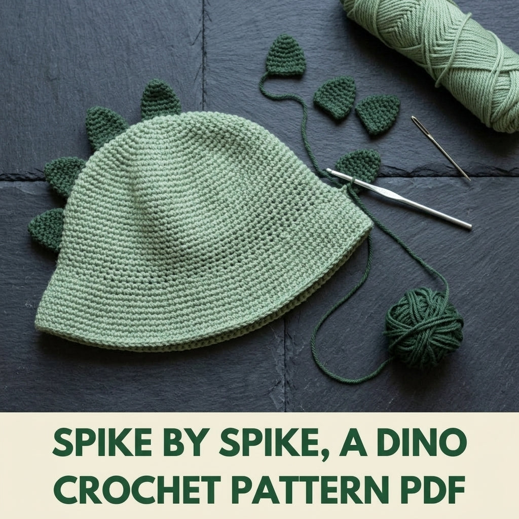 Dino Spike Bucket Hat Crochet Pattern PDF – Kids Dinosaur Hat with Spikes