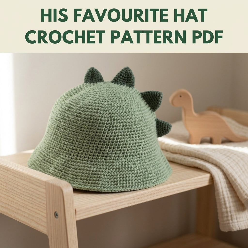 Dino Spike Bucket Hat Crochet Pattern PDF – Kids Dinosaur Hat with Spikes