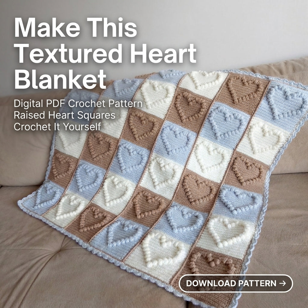 Bubble Heart Baby Blanket Crochet Pattern – Textured Puff Stitch Hearts