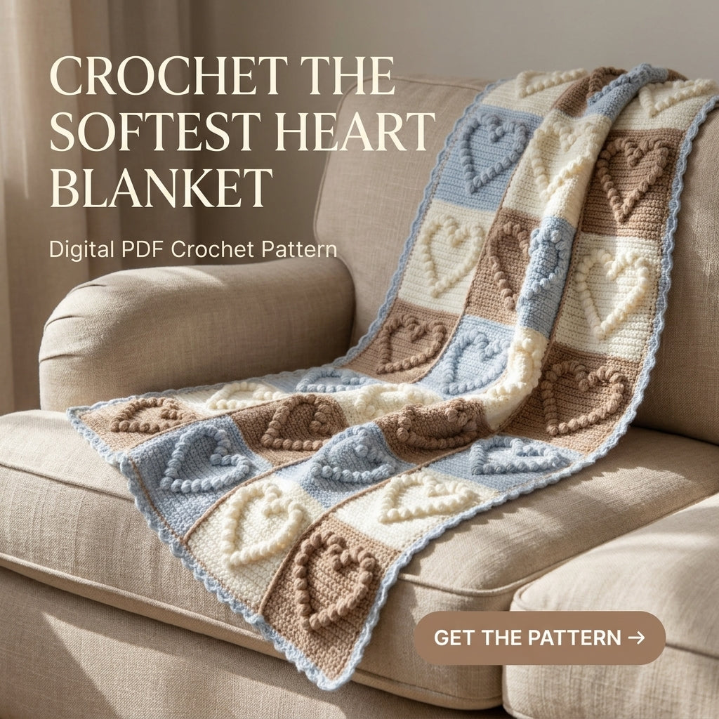 Bubble Heart Baby Blanket Crochet Pattern – Textured Puff Stitch Hearts