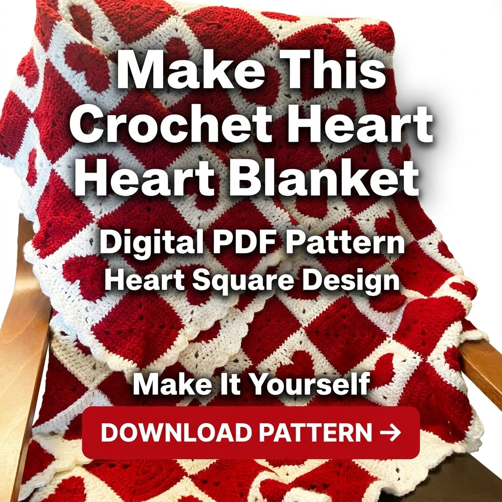 Heart Granny Square Blanket Crochet Pattern – Red & White Valentine Throw