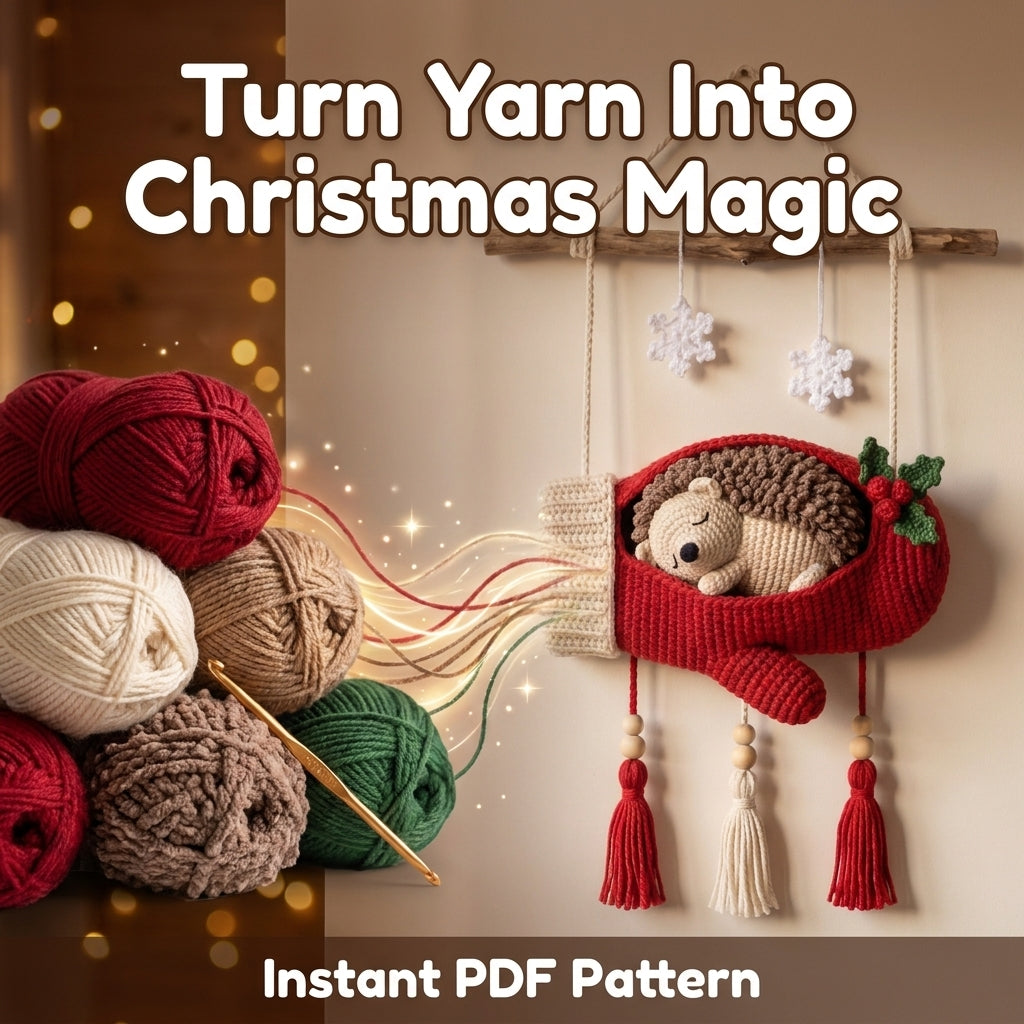 Crochet Mitten Wall Hanging Pattern – Sleeping Hedgehog in a Cozy Red Mitten