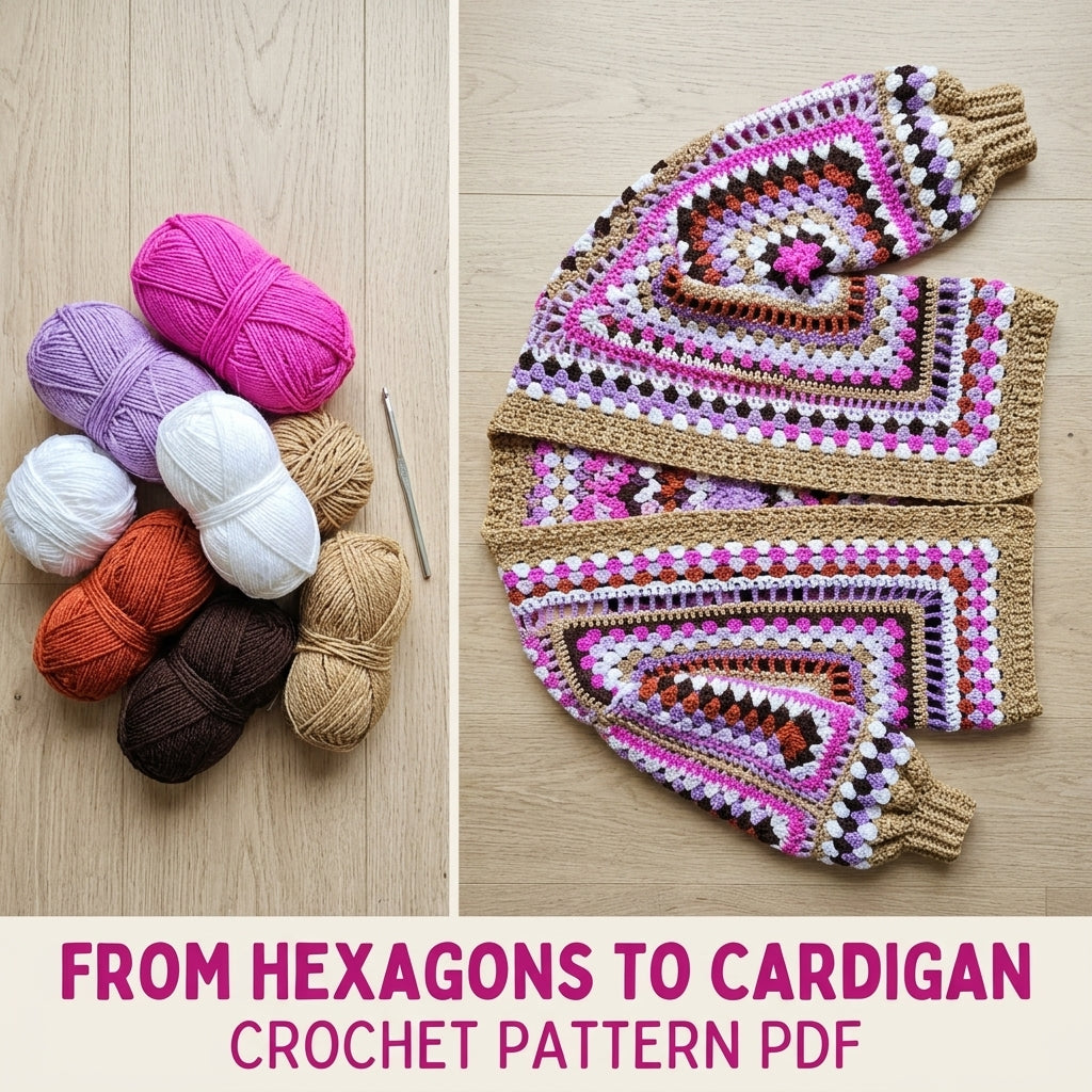 Hexagon Stripe Granny Cardigan Crochet Pattern PDF – Easy Hexagon Cardigan