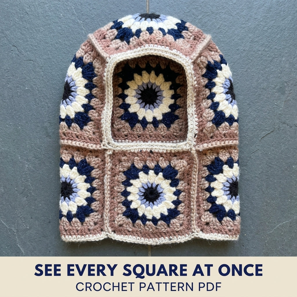 Granny Square Hood Crochet Pattern PDF – Chunky Balaclava Hood