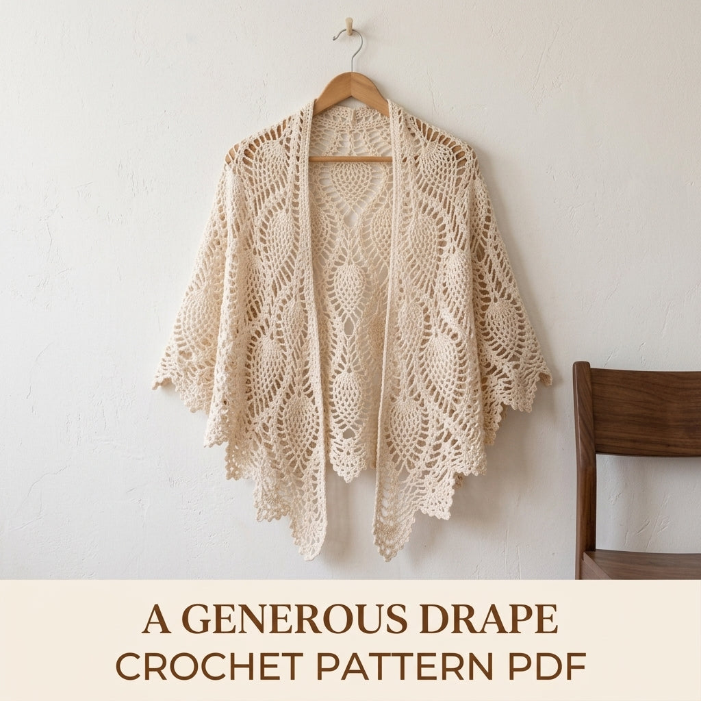 Pineapple Lace Shawl Crochet Pattern PDF – Classic Lace Wrap with Pointed Scalloped Edge