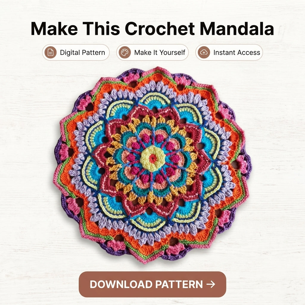 Overlay Crochet Mandala Pattern | Layered Petal Table Topper & Centrepiece | Multi-Colour Doily | PDF Instant Download