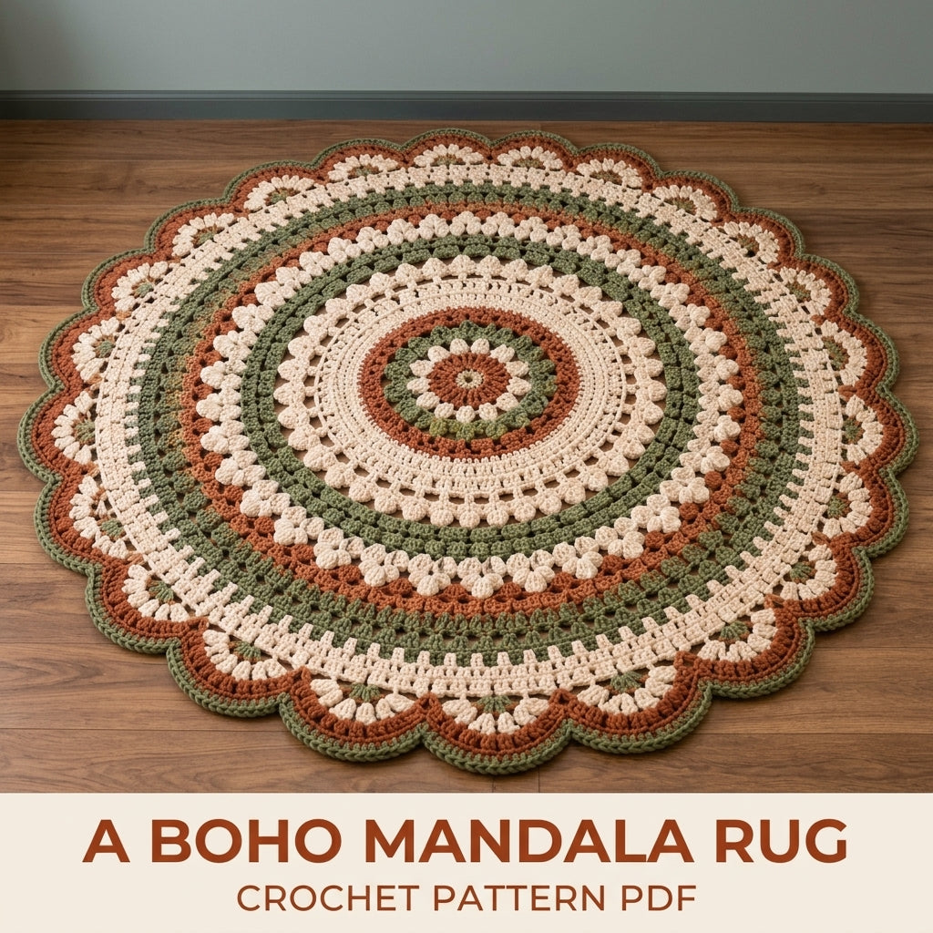 Terracotta Sage Mandala Rug Crochet Pattern PDF – Boho Round Rug