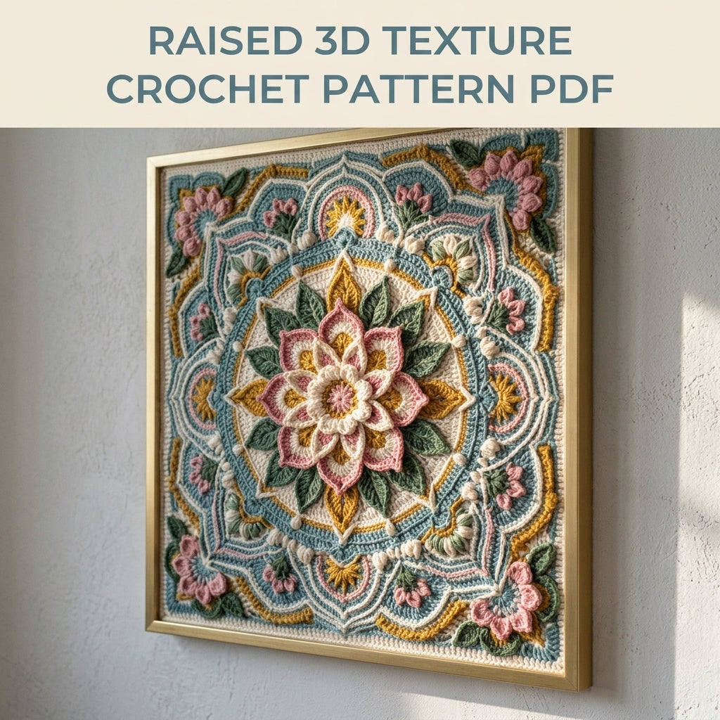 Framed Flower Mandala Square Crochet Pattern PDF – 3D Mandala Wall Art
