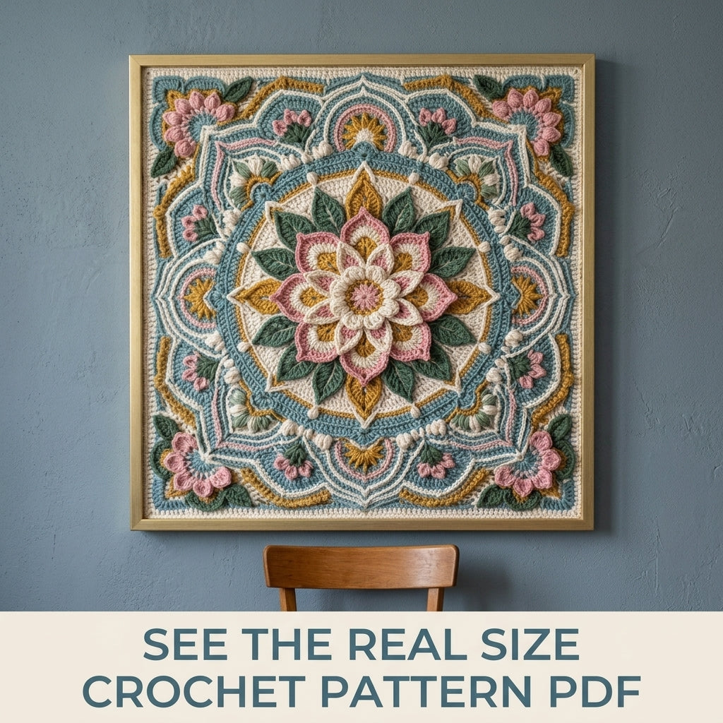 Framed Flower Mandala Square Crochet Pattern PDF – 3D Mandala Wall Art