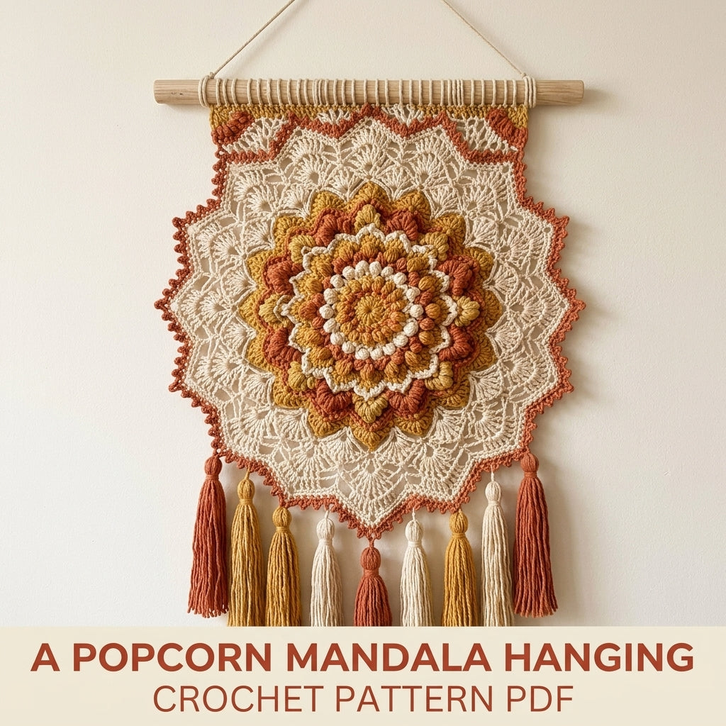 Popcorn Mandala Tassel Wall Hanging Crochet Pattern PDF – Boho Wall Decor