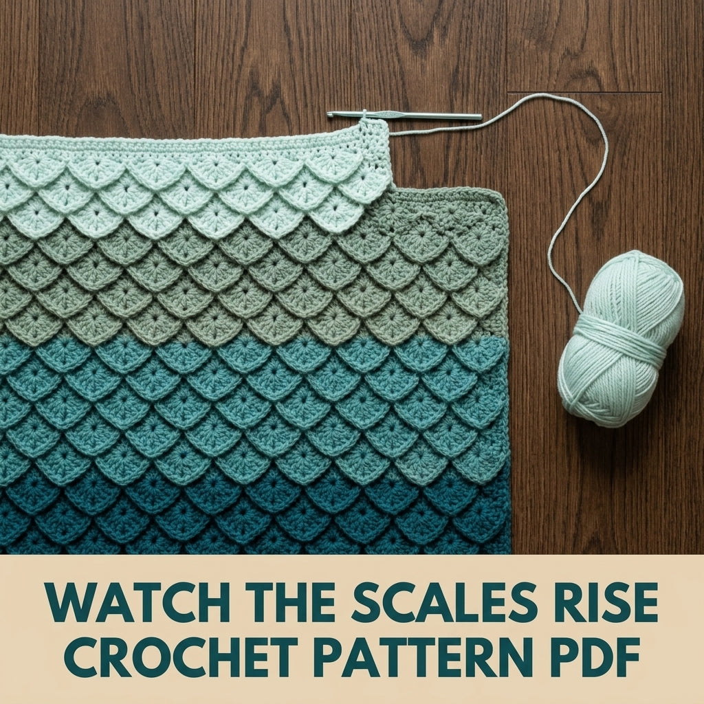 Mermaid Scale Crochet Blanket Pattern PDF – Textured 3D Scales Throw in Teal and Sand
