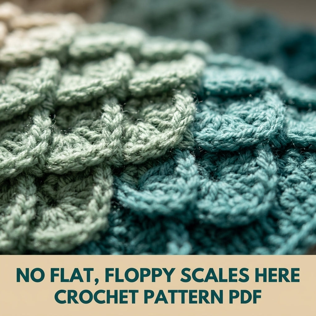 Mermaid Scale Crochet Blanket Pattern PDF – Textured 3D Scales Throw in Teal and Sand