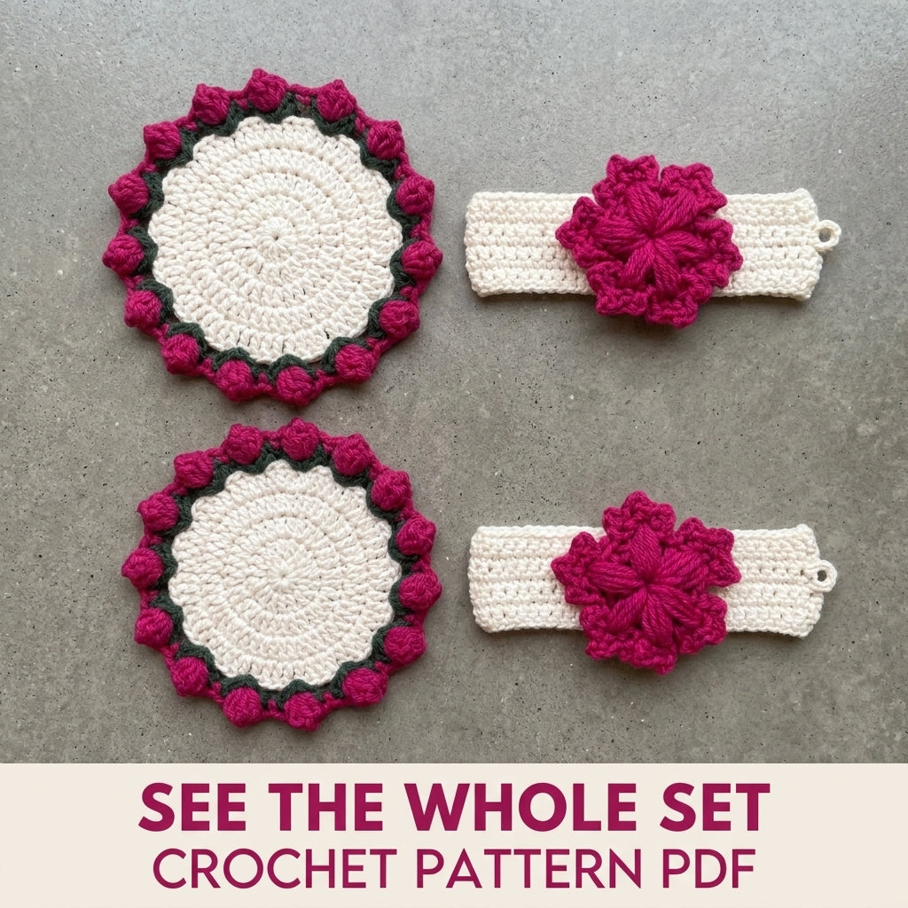 Pink Flower Mug Cozy and Coaster Set Crochet Pattern PDF – Mug Rug Set