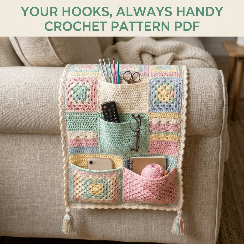 Pastel Granny Sofa Arm Organizer Crochet Pattern PDF – Armrest Caddy