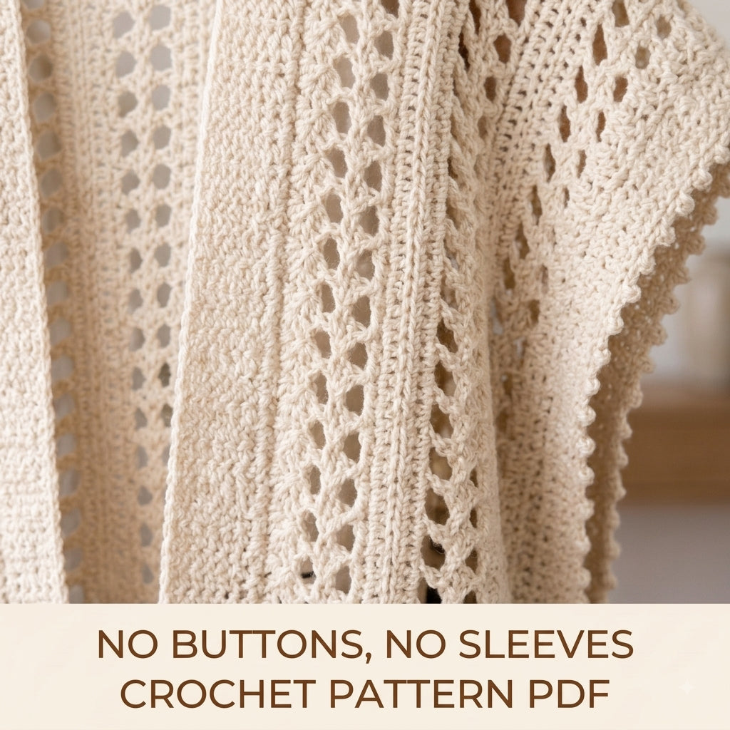 Lace Ruana Wrap Crochet Pattern PDF – Open Front Lace Wrap with Fringe