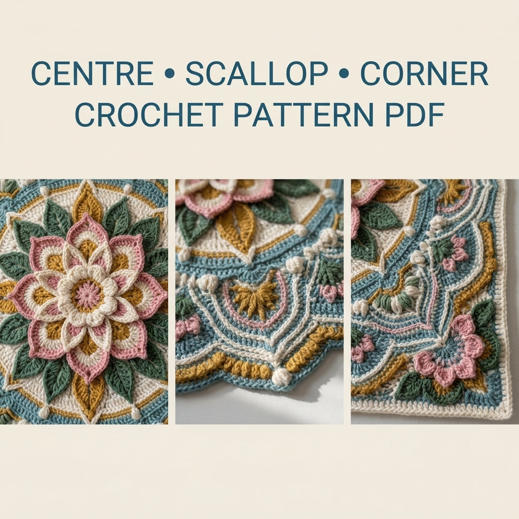 Framed Flower Mandala Square Crochet Pattern PDF – 3D Mandala Wall Art