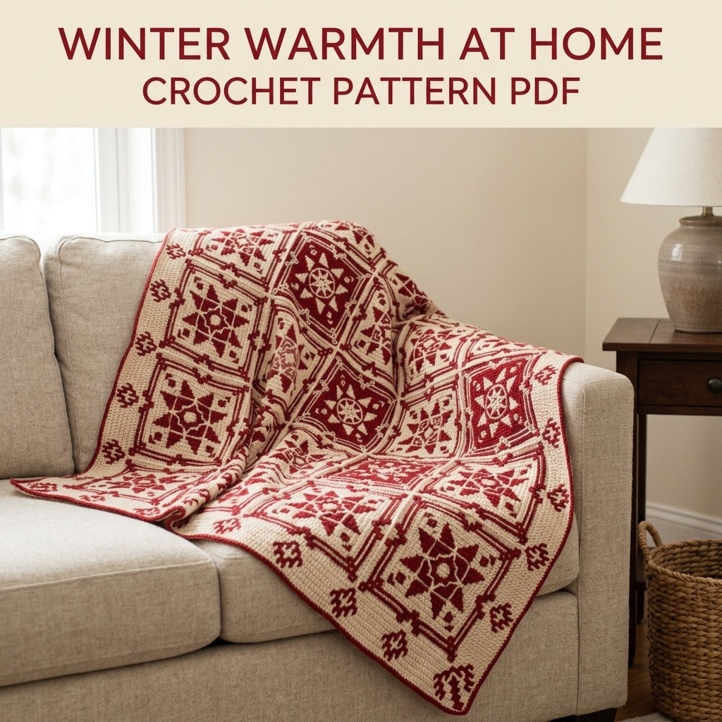 Red Star Mosaic Square Blanket Crochet Pattern PDF – Two-Colour Star Throw