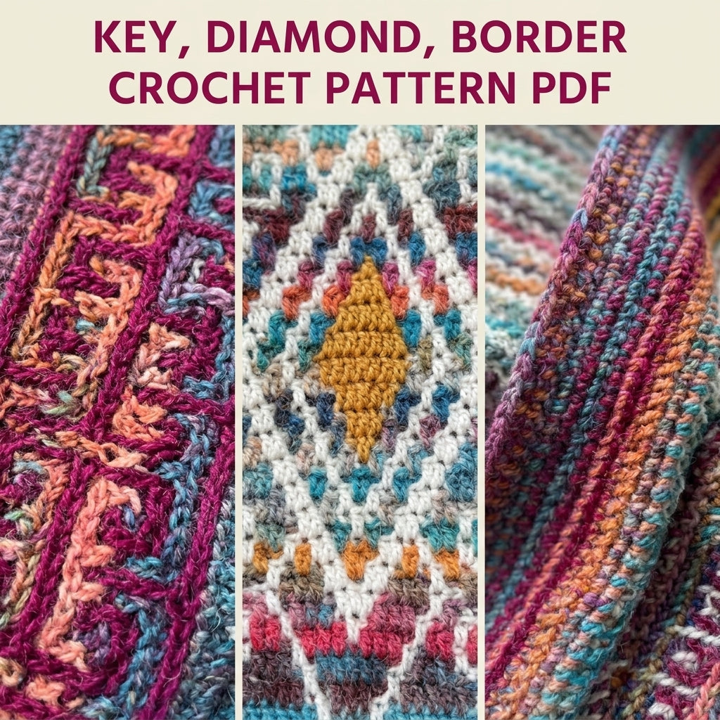 Variegated Mosaic Crochet Blanket Pattern PDF – Rainbow Band Throw with Greek Key