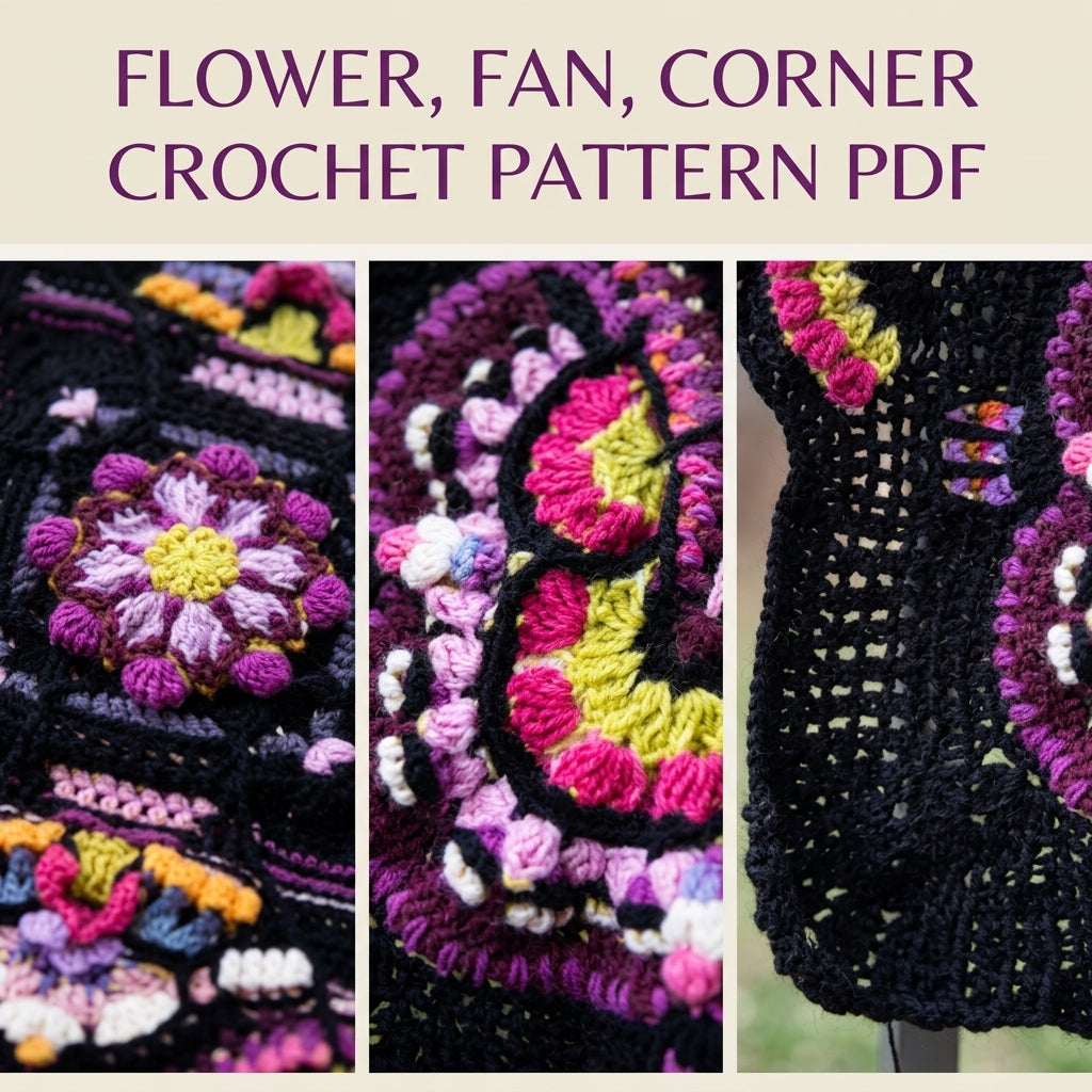 Midnight Bloom Crochet Blanket Pattern PDF – Textured Mandala Throw on Black