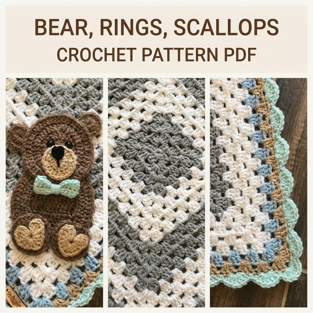Teddy Bear Granny Baby Blanket Crochet Pattern PDF – Granny Square with Bear Appliqué