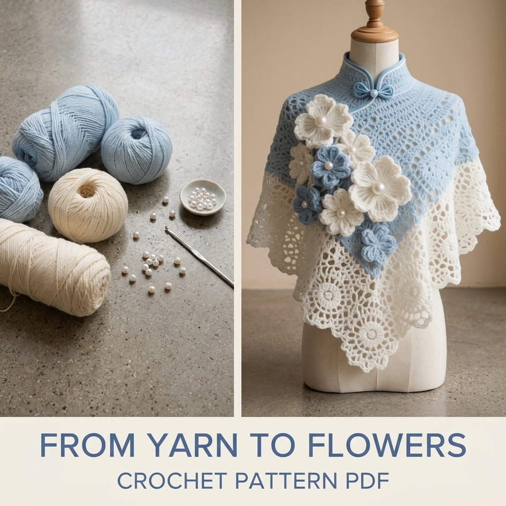 Flower Capelet Crochet Pattern PDF – Lace Capelet with Pearl Flowers