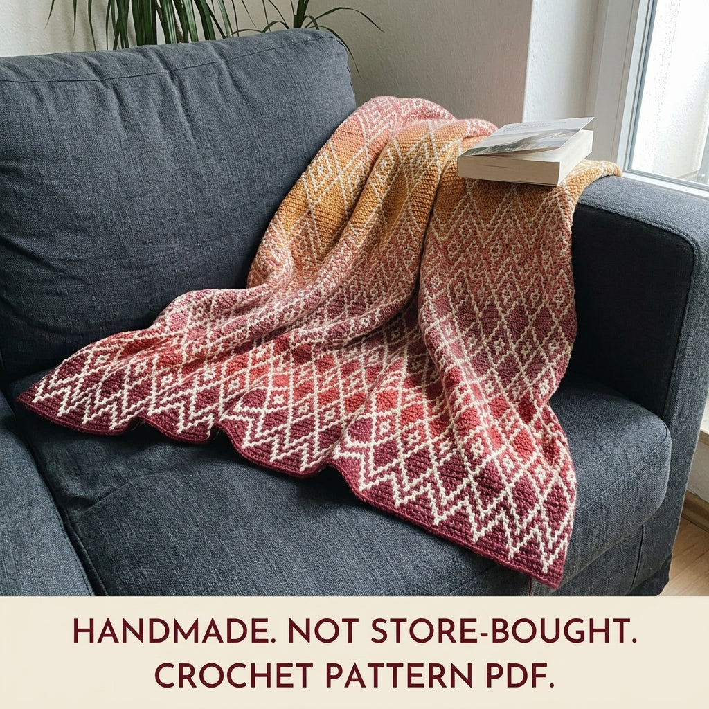 Sunset Mosaic Diamond Throw Crochet Pattern PDF – Gradient Mosaic Blanket