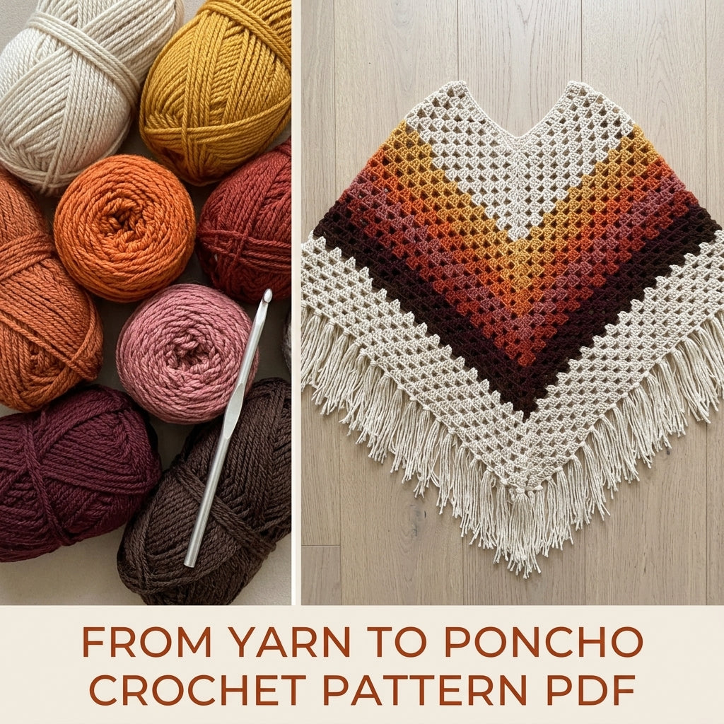 Autumn Ombré Granny Stitch Poncho Crochet Pattern PDF – Autumn Ombré Poncho with Fringe