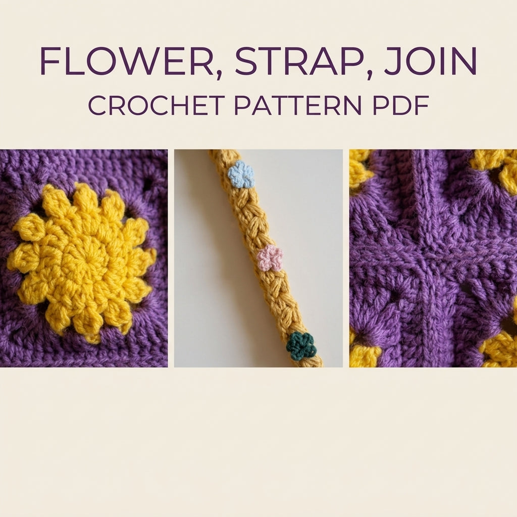 Sunflower Square Shoulder Bag Crochet Pattern PDF – Granny Square Purse with Braided Strap