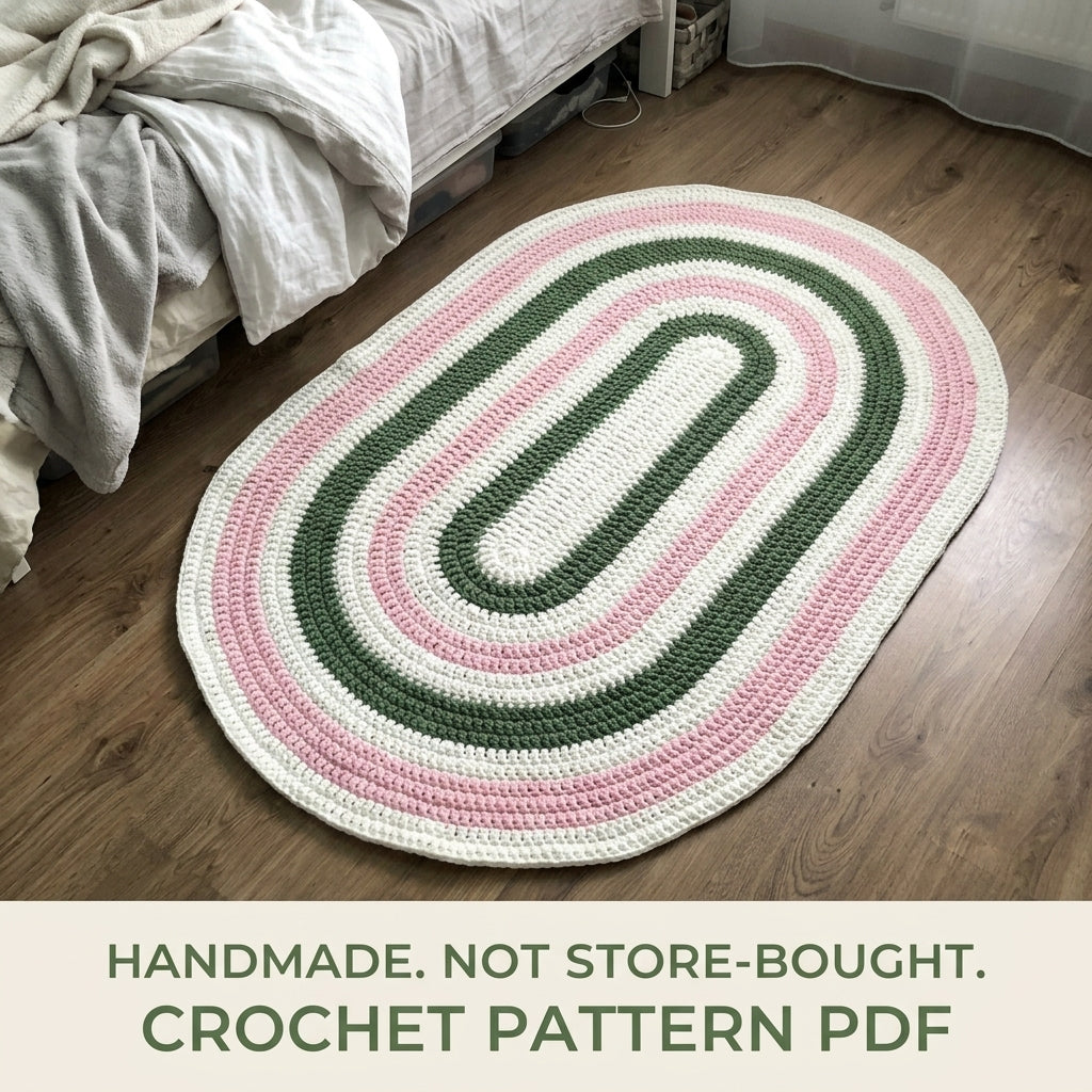 Oval Stripe Rug Crochet Pattern PDF – Easy T-Shirt Yarn Rug