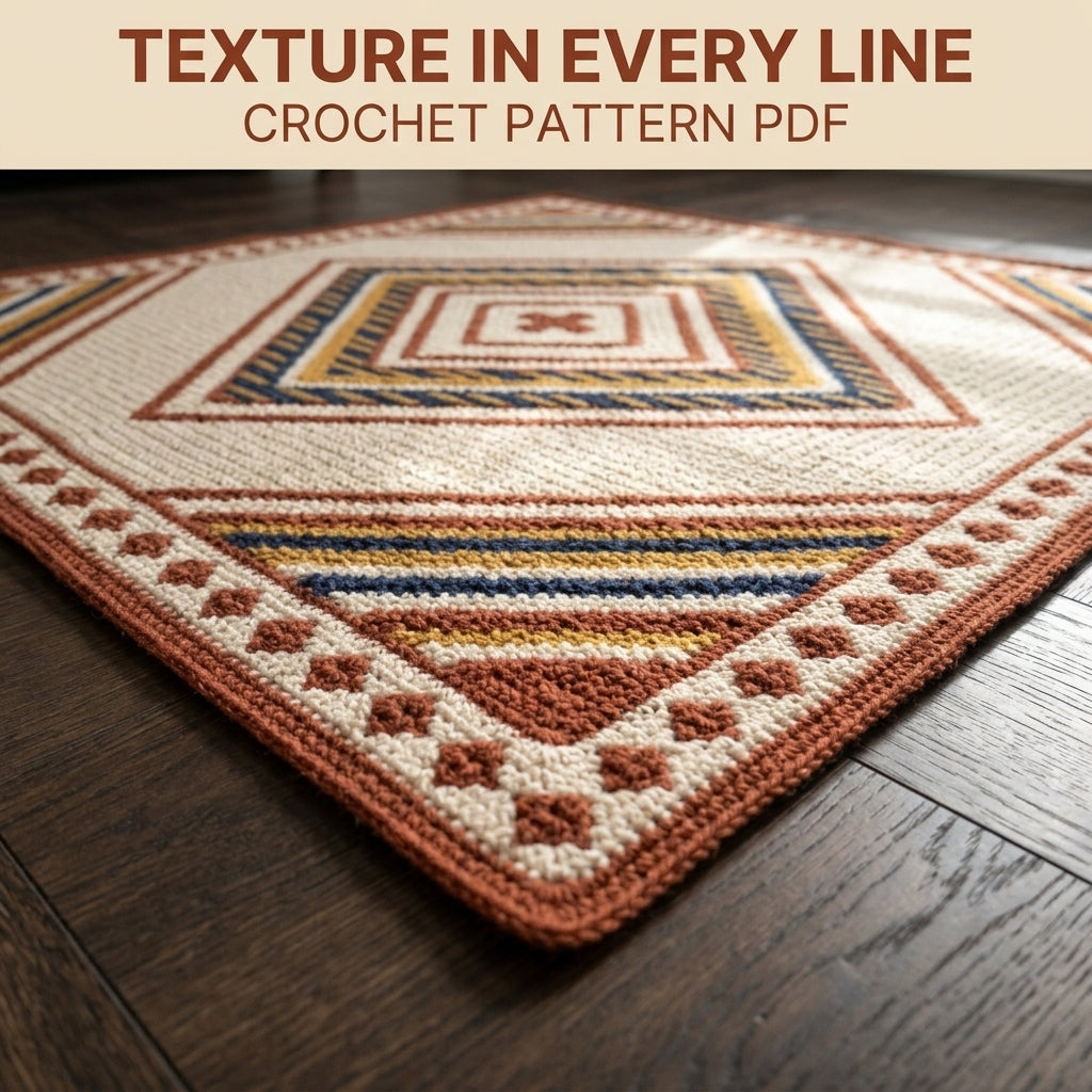 Diamond Tapestry Crochet Blanket Pattern PDF – Geometric Throw in Rust, Mustard and Navy
