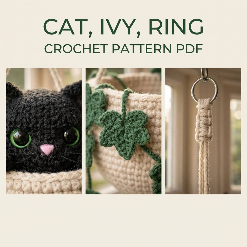 Black Cat Ivy Hanging Basket Crochet Pattern PDF – Window Decor