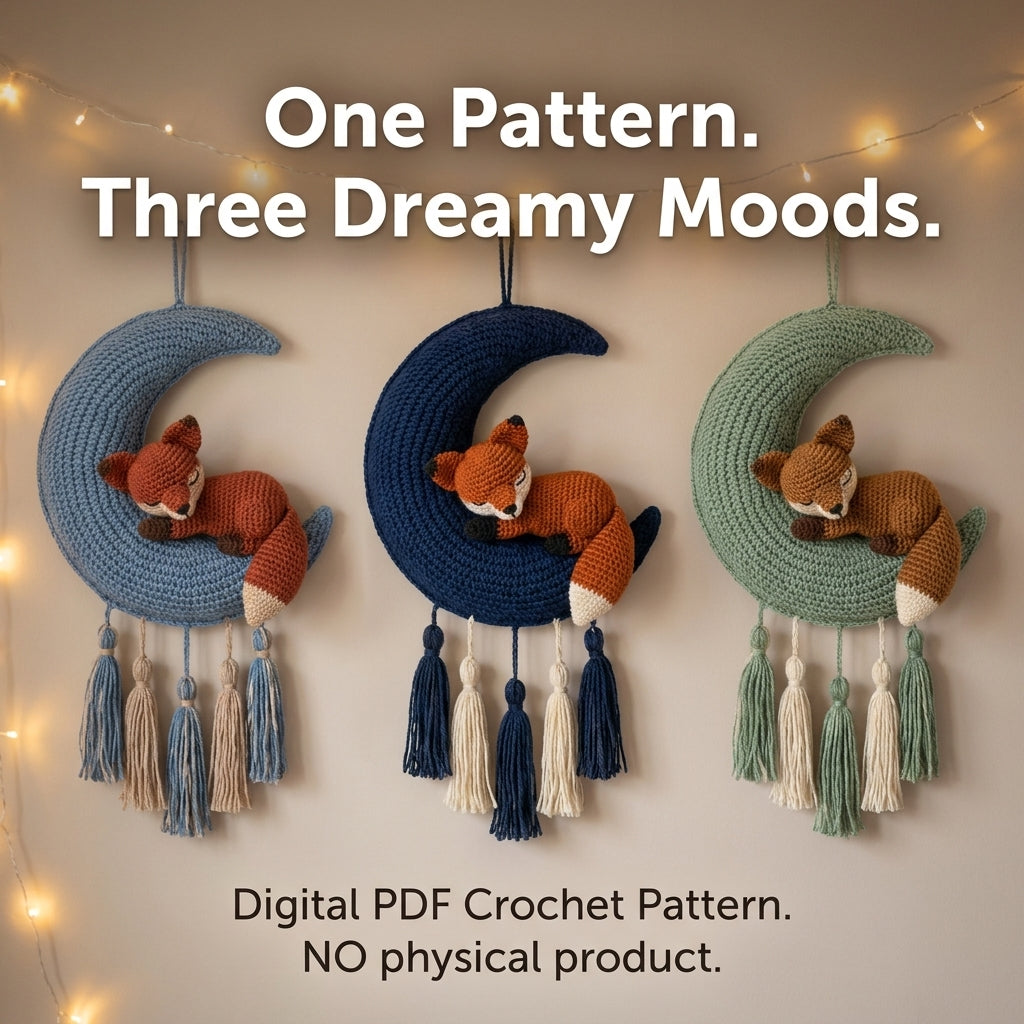 Crochet Moon Wall Hanging Pattern – Sleeping Fox on a Crescent Moon, Nursery Décor