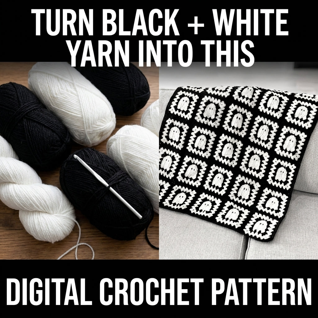 Ghost Granny Square Blanket Crochet Pattern | Black & White Halloween Throw | Beginner Granny Square Project | PDF Instant Download