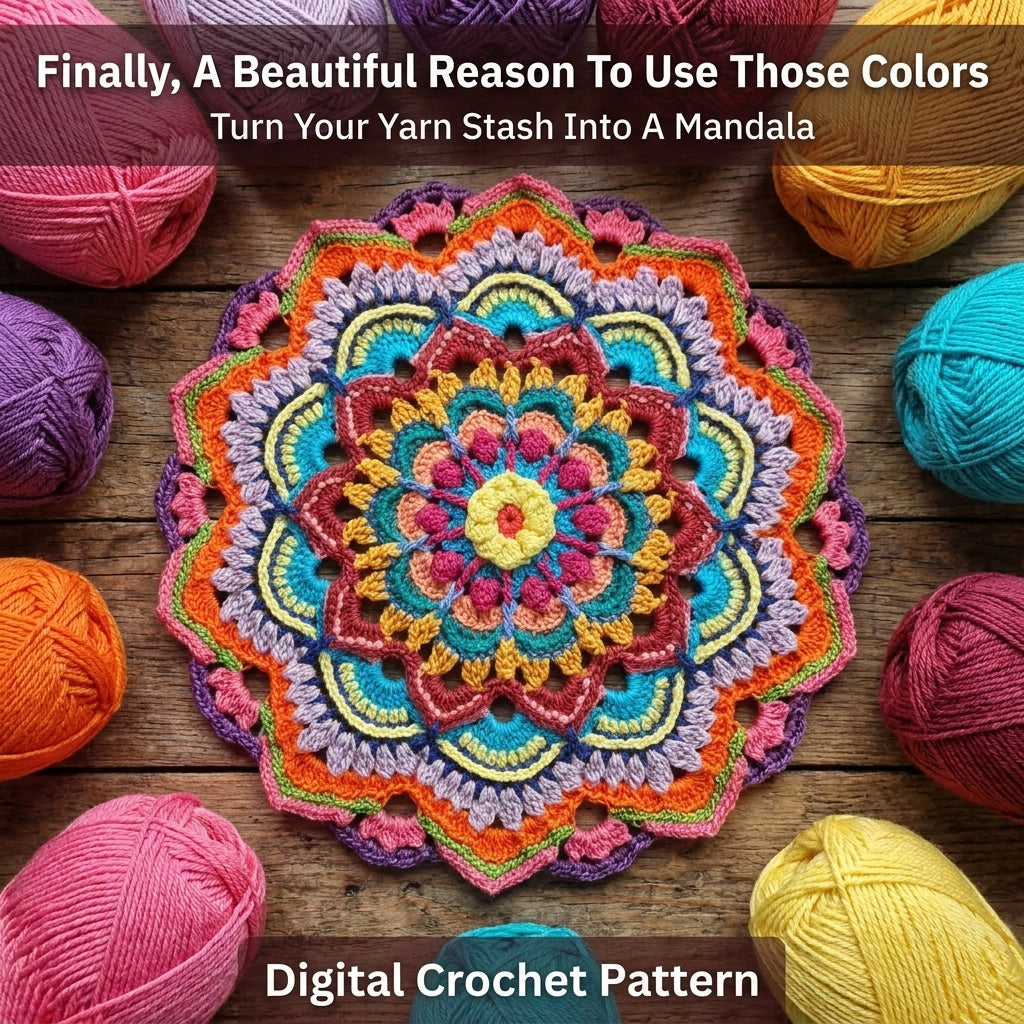 Overlay Crochet Mandala Pattern | Layered Petal Table Topper & Centrepiece | Multi-Colour Doily | PDF Instant Download