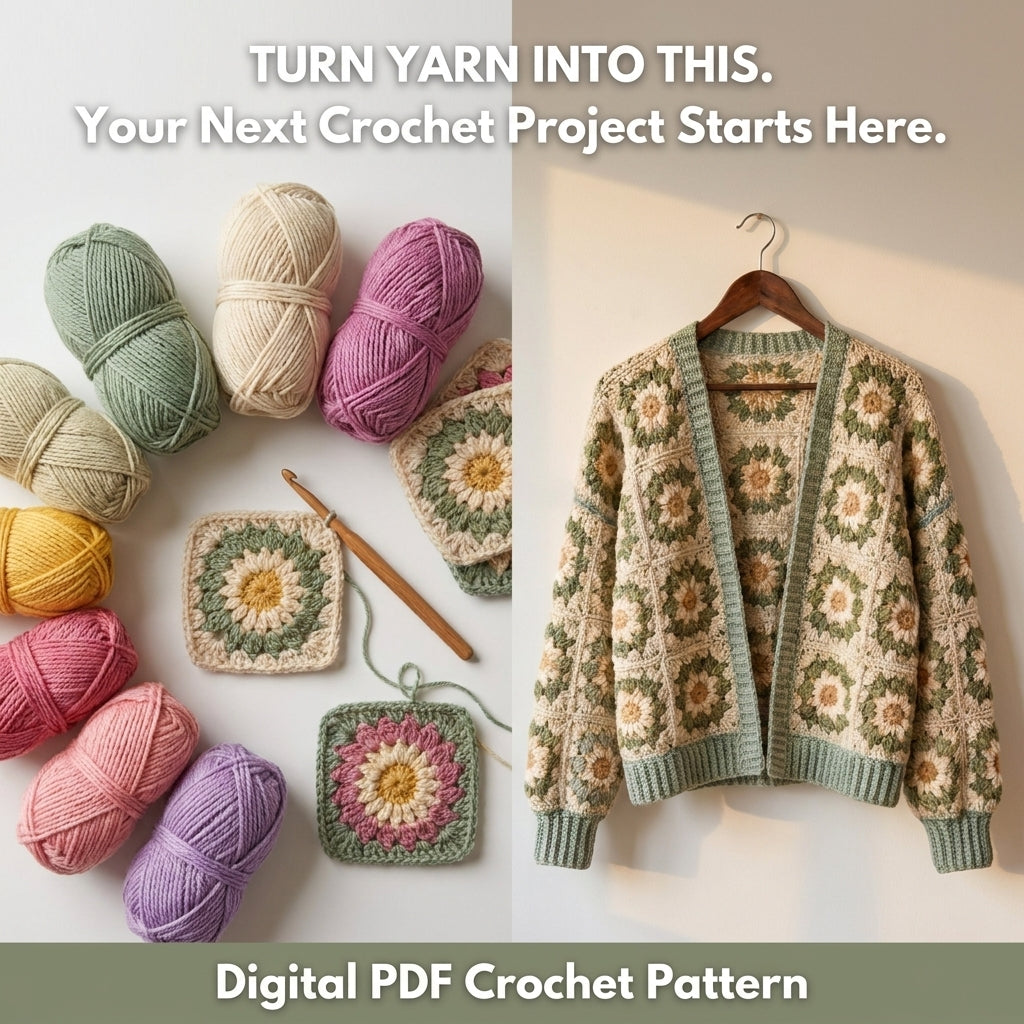 Sunburst Granny Square Sweater – Crochet Pattern PDF