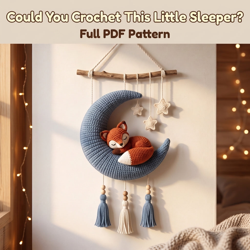 Crochet Moon Wall Hanging Pattern – Sleeping Fox on a Crescent Moon, Nursery Décor