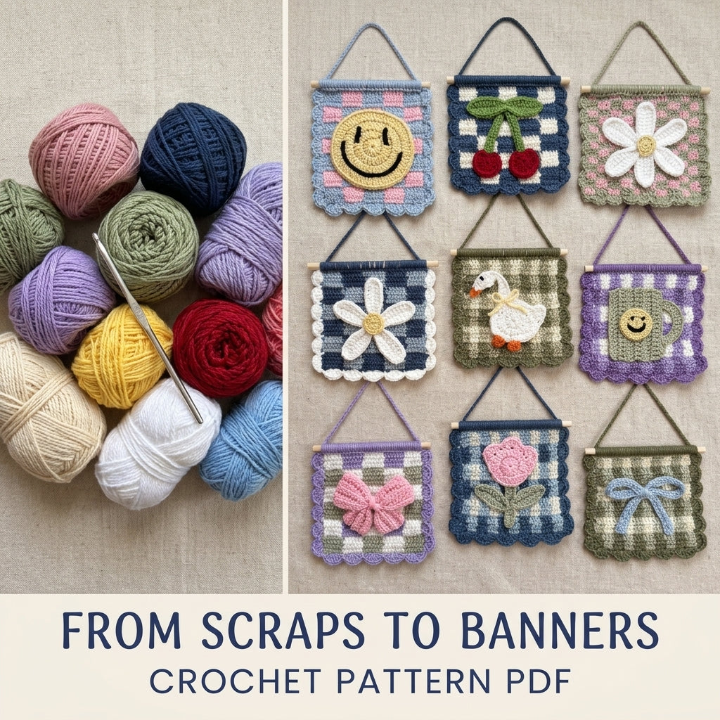 Gingham Mini Wall Banner Set Crochet Pattern PDF – Cute Wall Decor